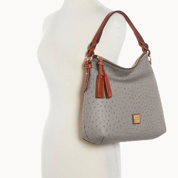 nwt GREY Dooney & Bourke Full-Grain Leather Ostrich Twist Strap Hobo Bag - Picture 4 of 4